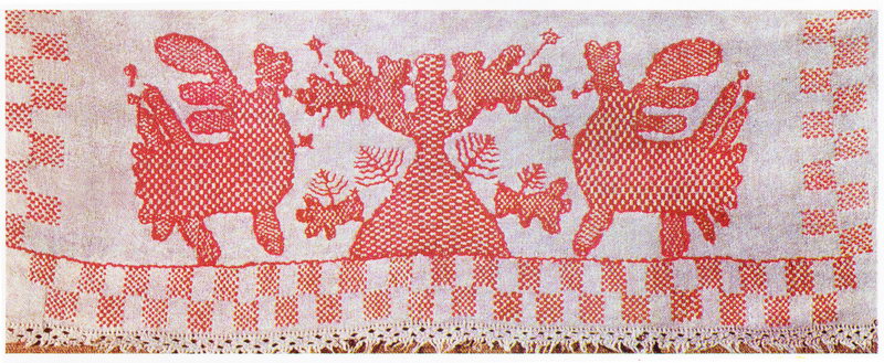Рушник. Фрагмент. XIX ст. Полтавщина. Домоткане полотно, заполоч, штапівка, гладь. ДМУНДМ.